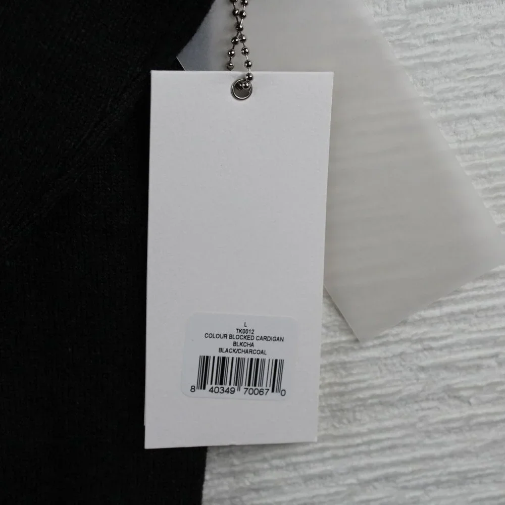 NWT Talkan Large 2 Tone Black Gray Cardigan Sweater 5 Button Long Sleeve Modern - Picture 9 of 10